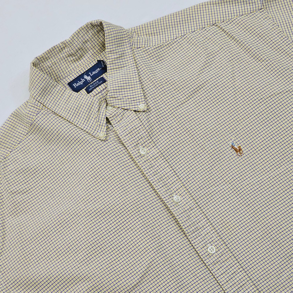 Ralph Lauren Blake Shirt Mens XXL Yellow Purple Check Short Sleeve Cotton Preppy